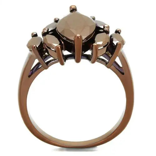 3W1173 - IP Coffee light Brass Ring with AAA Grade CZ in Light Coffee - Alamode - Flyclothing LLC
