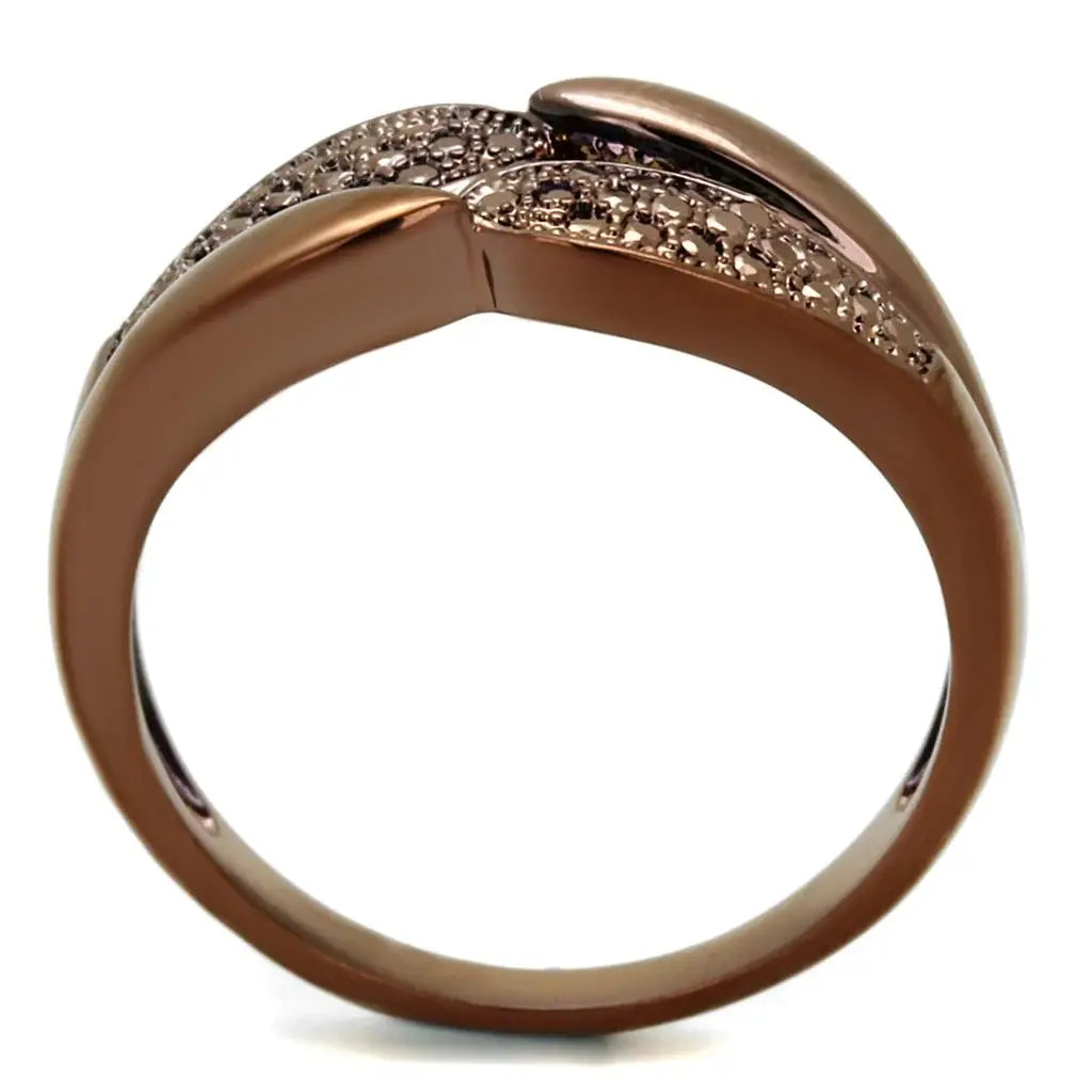 3W1180 - IP Coffee light Brass Ring with AAA Grade CZ in Light Coffee - Alamode - Flyclothing LLC