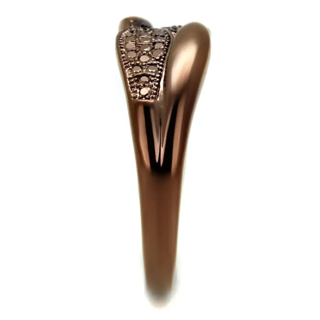 3W1180 - IP Coffee light Brass Ring with AAA Grade CZ in Light Coffee - Alamode - Flyclothing LLC