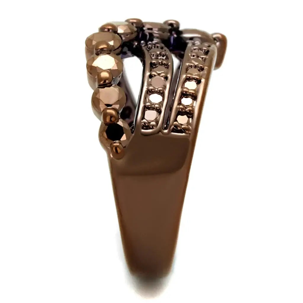 3W1182 - IP Coffee light Brass Ring with AAA Grade CZ in Light Coffee - Alamode - Flyclothing LLC