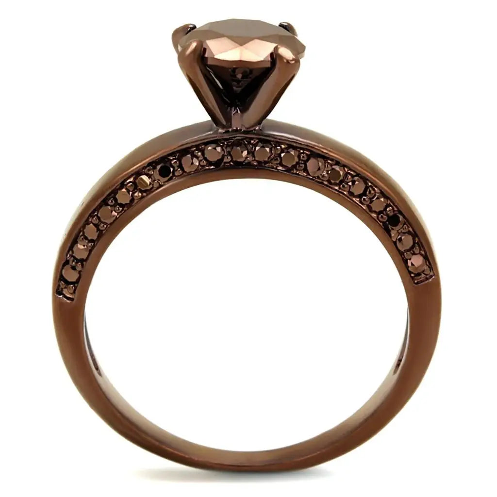 3W1183 - IP Coffee light Brass Ring with AAA Grade CZ in Light Coffee - Alamode - Flyclothing LLC