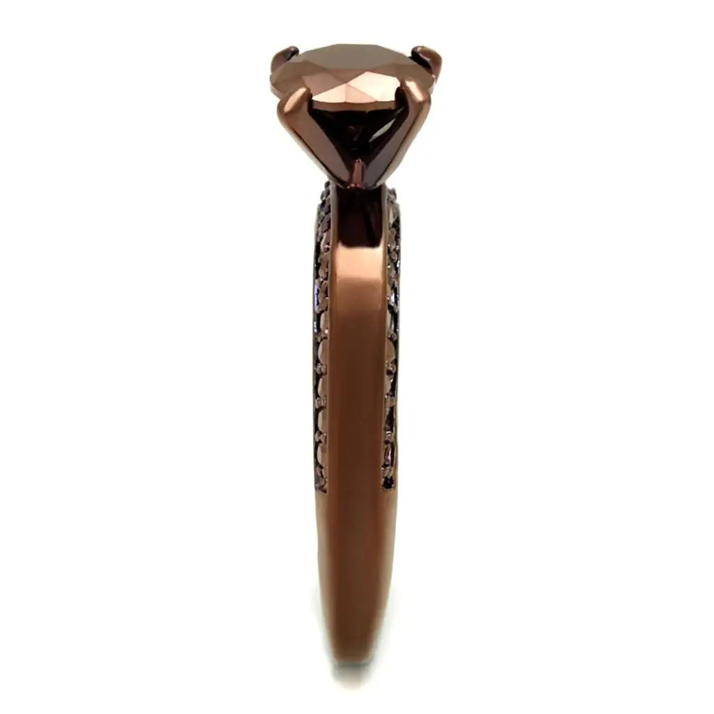 3W1183 - IP Coffee light Brass Ring with AAA Grade CZ in Light Coffee - Alamode - Flyclothing LLC