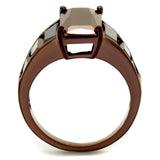 3W1184 - IP Coffee light Brass Ring with AAA Grade CZ  in Light Coffee - Alamode