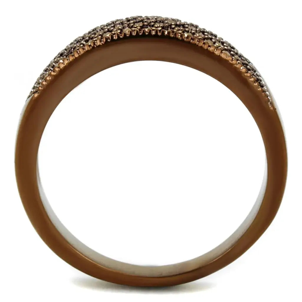 3W1186 - IP Coffee light Brass Ring with AAA Grade CZ in Light Coffee - Alamode - Flyclothing LLC