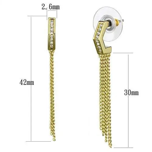3W1204 - Gold Brass Earrings with Top Grade Crystal in Clear - Alamode - Flyclothing LLC