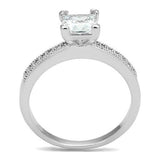 3W1209 - Rhodium Brass Ring with AAA Grade CZ  in Clear - Alamode