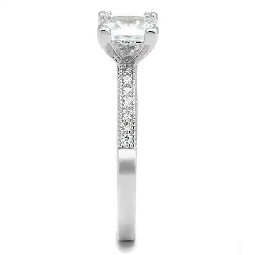 3W1209 - Rhodium Brass Ring with AAA Grade CZ in Clear - Alamode - Flyclothing LLC