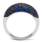3W1212 - Rhodium + Ruthenium Brass Ring with AAA Grade CZ  in London Blue - Alamode