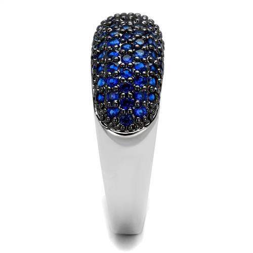 3W1212 - Rhodium + Ruthenium Brass Ring with AAA Grade CZ in London Blue - Alamode - Flyclothing LLC