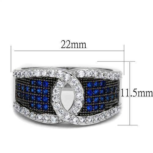 3W1216 - Rhodium + Ruthenium Brass Ring with AAA Grade CZ in London Blue - Alamode - Flyclothing LLC