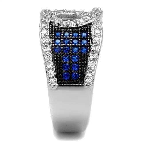 3W1216 - Rhodium + Ruthenium Brass Ring with AAA Grade CZ in London Blue - Alamode - Flyclothing LLC