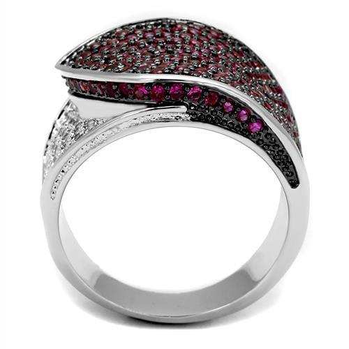 3W1217 - Rhodium + Ruthenium Brass Ring with AAA Grade CZ in Ruby - Alamode - Flyclothing LLC