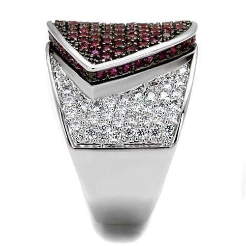 3W1217 - Rhodium + Ruthenium Brass Ring with AAA Grade CZ in Ruby - Alamode - Flyclothing LLC