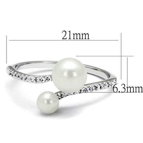 3W1236 - Rhodium Brass Ring with Synthetic Pearl in White - Alamode - Flyclothing LLC