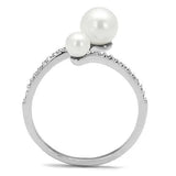 3W1236 - Rhodium Brass Ring with Synthetic Pearl in White - Alamode - Flyclothing LLC
