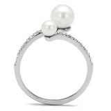 3W1236 - Rhodium Brass Ring with Synthetic Pearl in White - Alamode