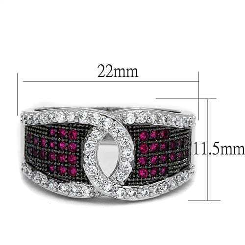 3W1243 - Rhodium + Ruthenium Brass Ring with AAA Grade CZ in Ruby - Alamode - Flyclothing LLC