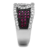 3W1243 - Rhodium + Ruthenium Brass Ring with AAA Grade CZ  in Ruby - Alamode