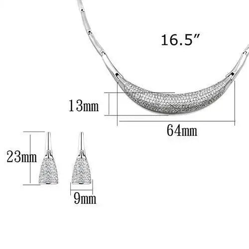 3W1245 - Rhodium Brass Jewelry Sets with AAA Grade CZ in Clear - Alamode - Flyclothing LLC
