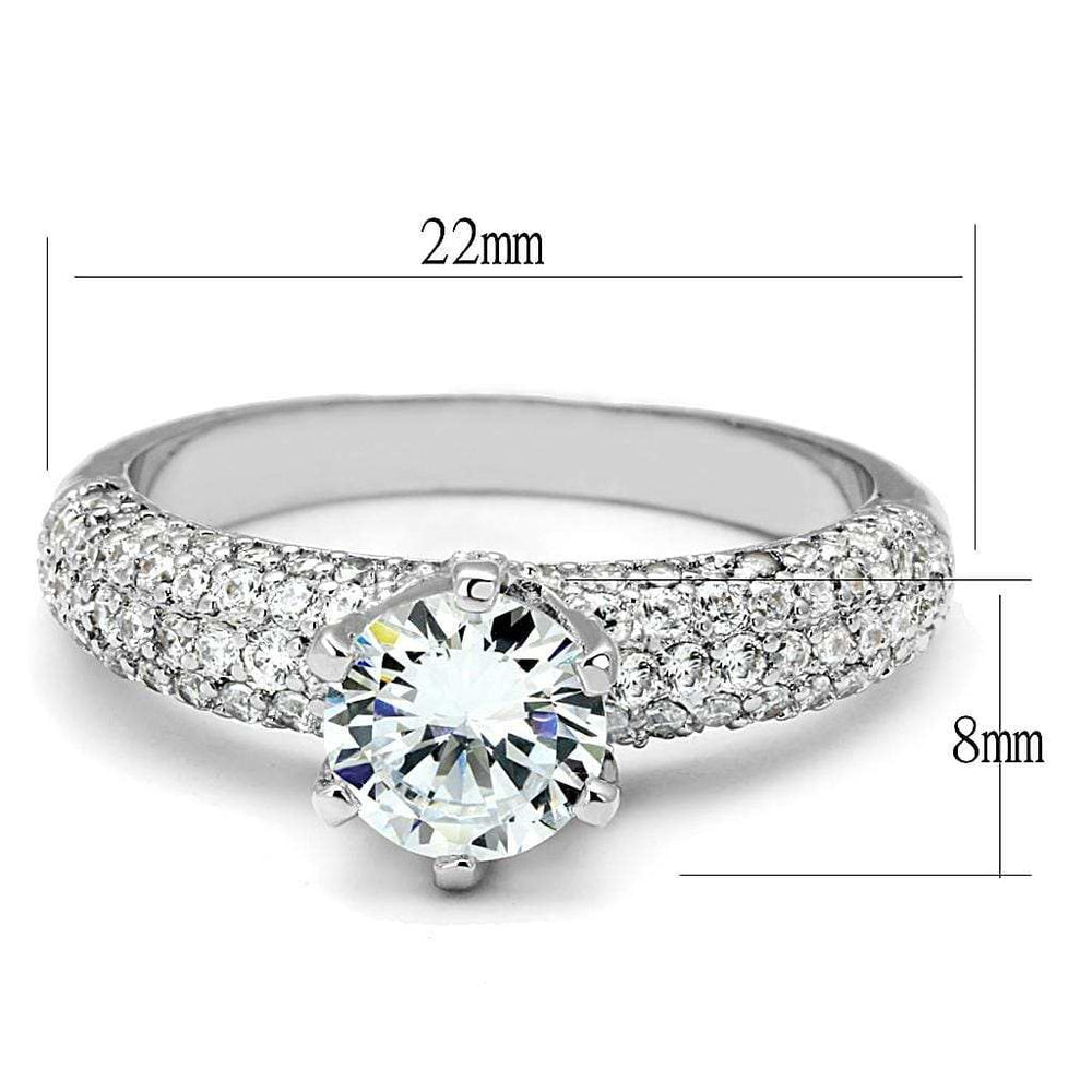 3W1253 - Rhodium Brass Ring with AAA Grade CZ in Clear - Alamode - Flyclothing LLC