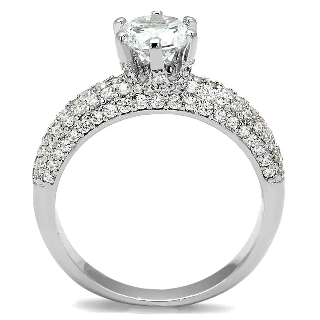 3W1253 - Rhodium Brass Ring with AAA Grade CZ in Clear - Alamode - Flyclothing LLC