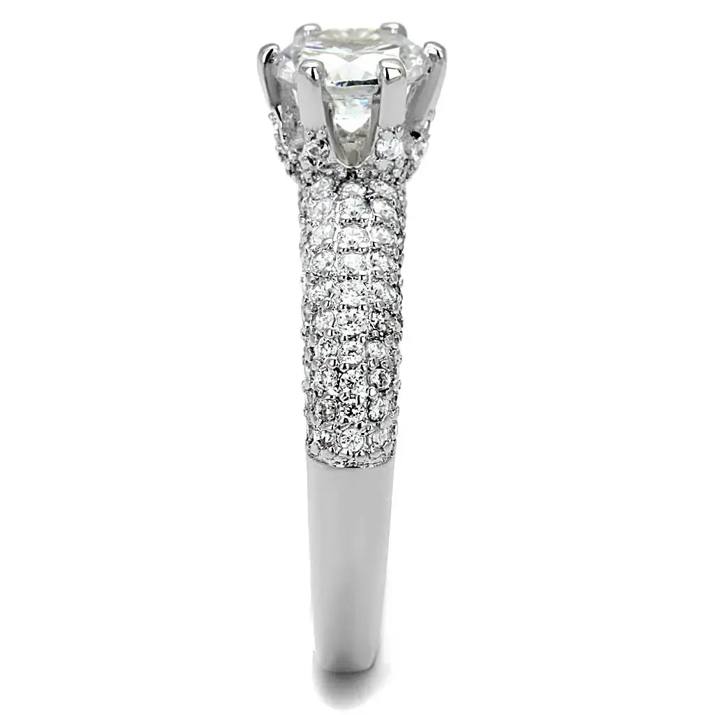 3W1253 - Rhodium Brass Ring with AAA Grade CZ in Clear - Alamode - Flyclothing LLC