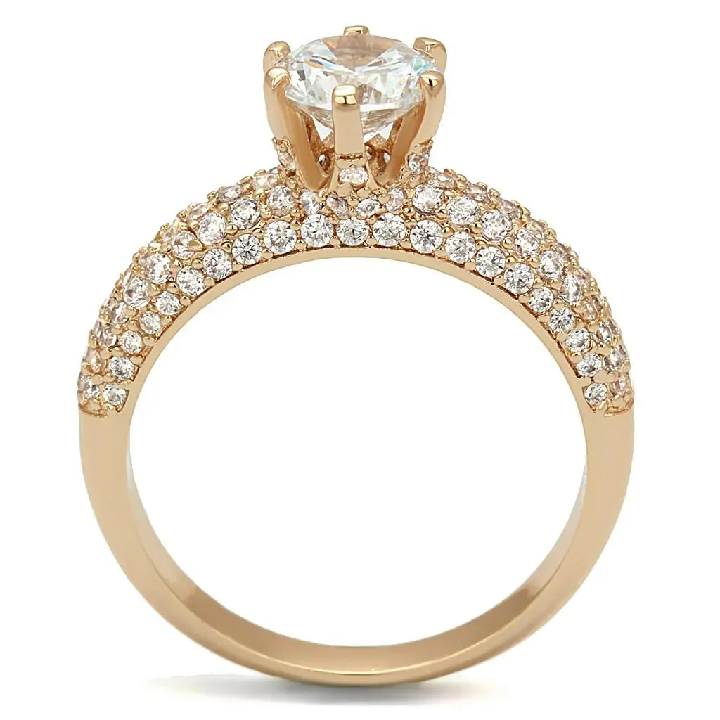 3W1254 - Rose Gold Brass Ring with AAA Grade CZ in Clear - Alamode - Flyclothing LLC