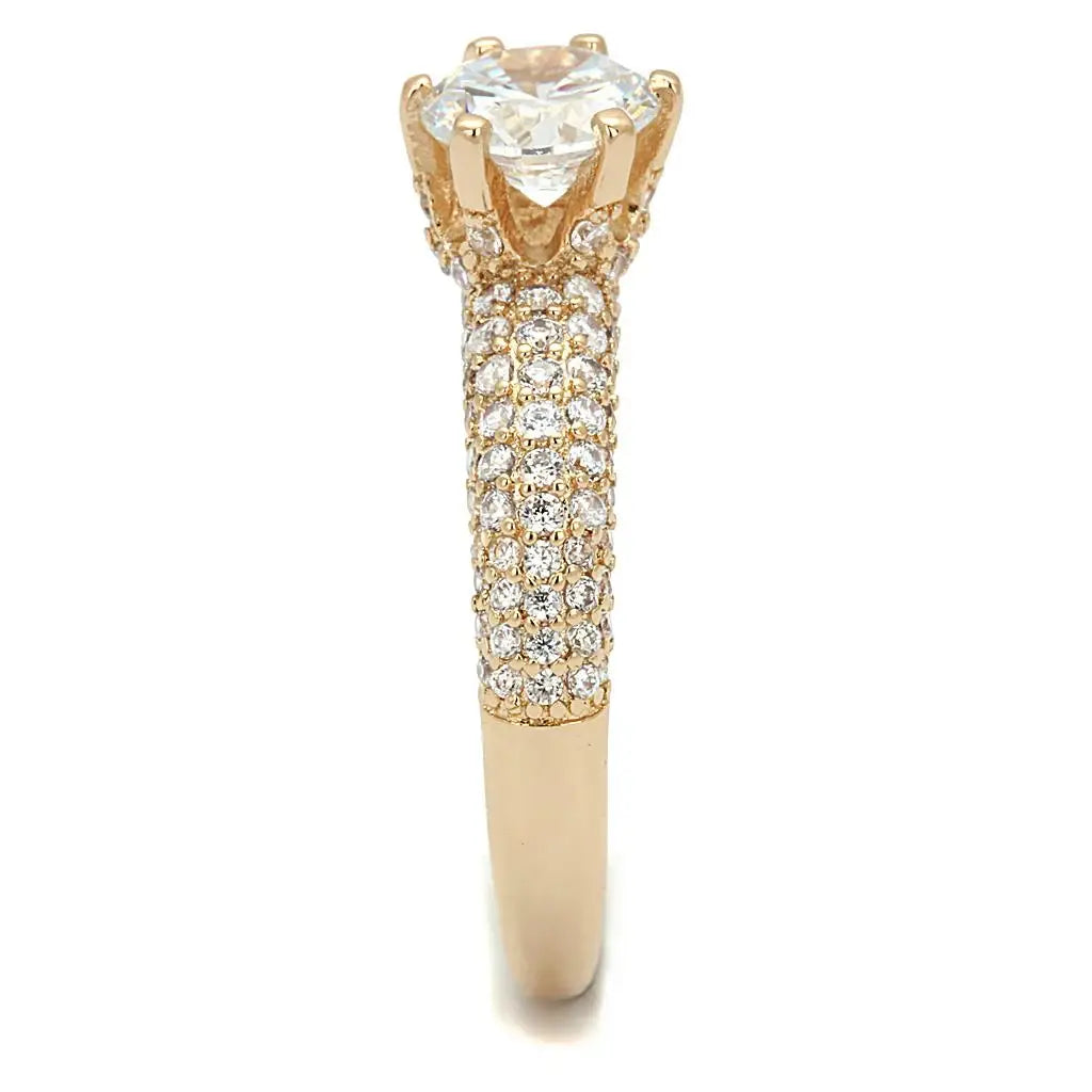 3W1254 - Rose Gold Brass Ring with AAA Grade CZ in Clear - Alamode - Flyclothing LLC