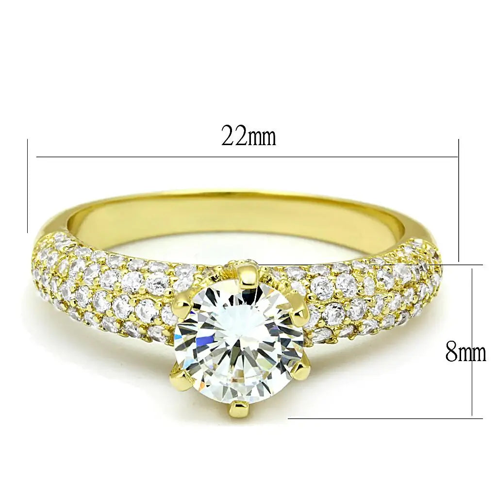 3W1255 - Gold Brass Ring with AAA Grade CZ in Clear - Alamode - Flyclothing LLC