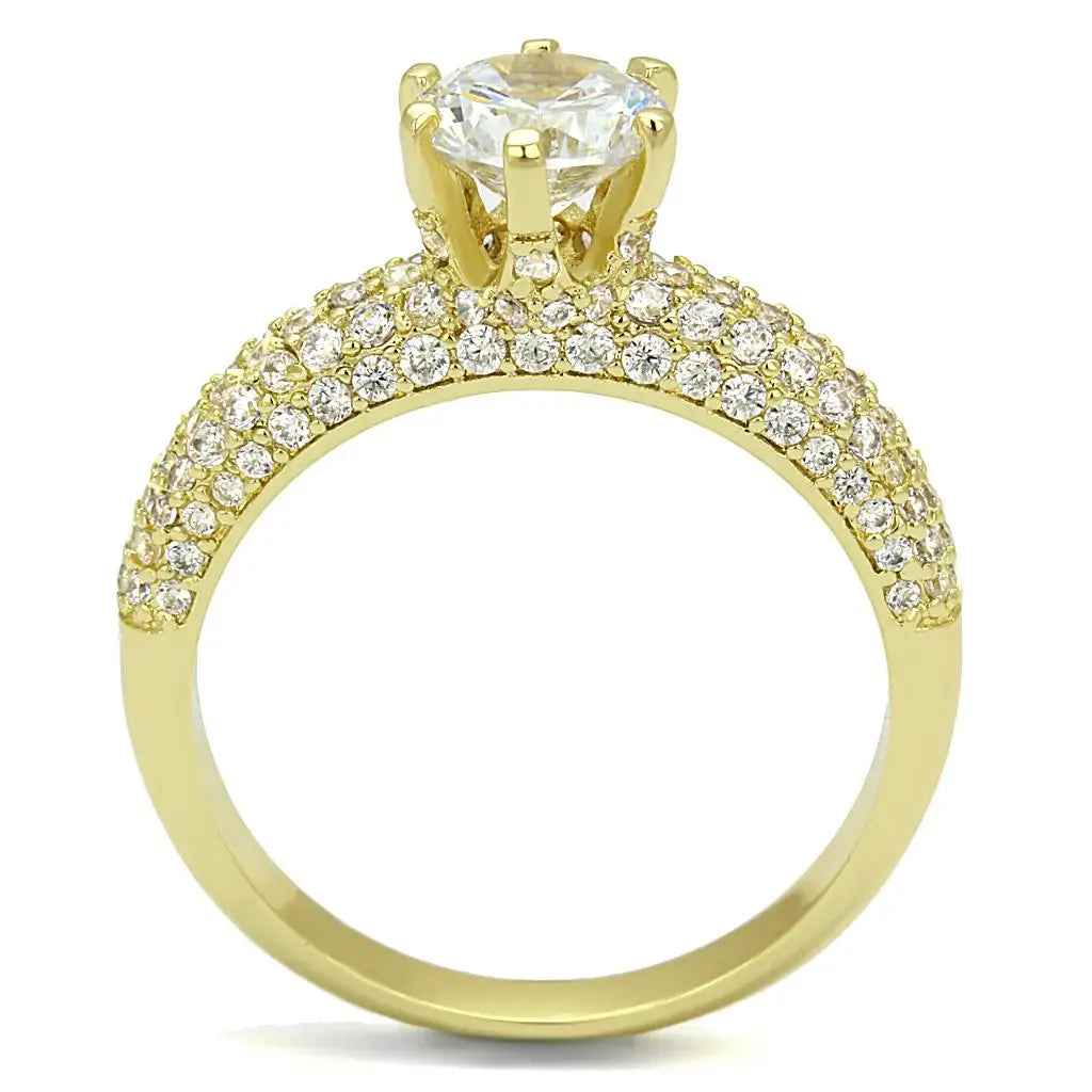 3W1255 - Gold Brass Ring with AAA Grade CZ in Clear - Alamode - Flyclothing LLC