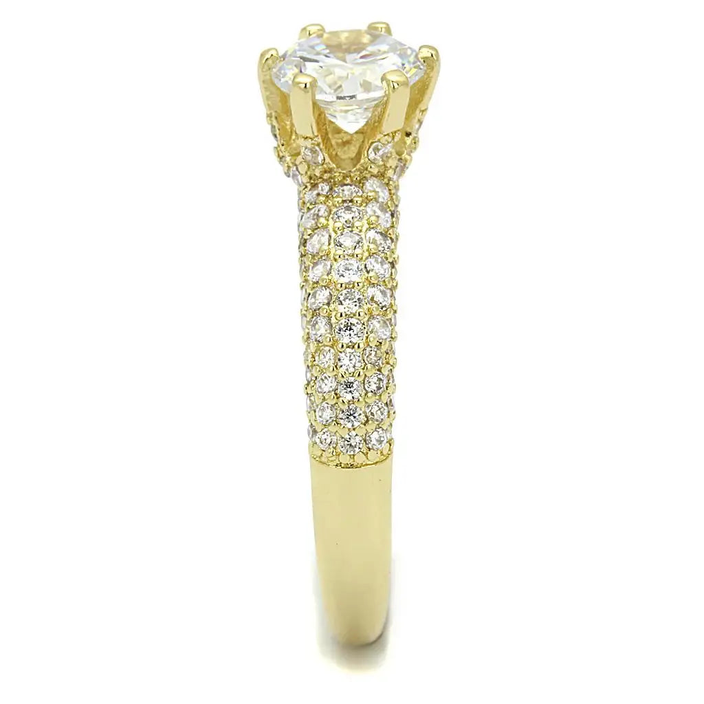 3W1255 - Gold Brass Ring with AAA Grade CZ in Clear - Alamode - Flyclothing LLC