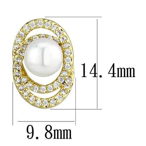 3W1262 - Gold Brass Earrings with Synthetic Pearl in White - Alamode - Flyclothing LLC