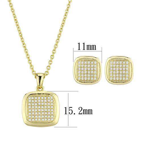 3W1269 - Gold Brass Jewelry Sets with AAA Grade CZ in Clear - Alamode - Flyclothing LLC