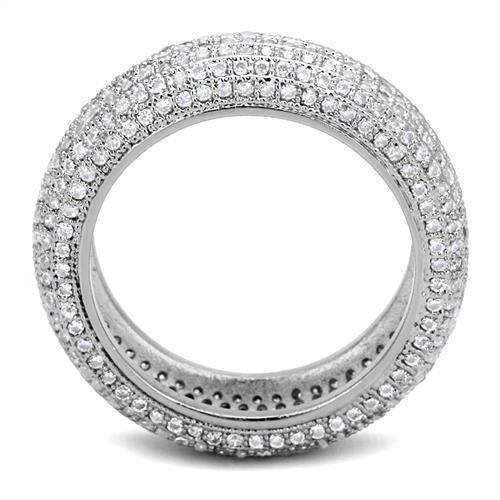 3W1273 - Rhodium Brass Ring with AAA Grade CZ in Clear - Alamode - Flyclothing LLC