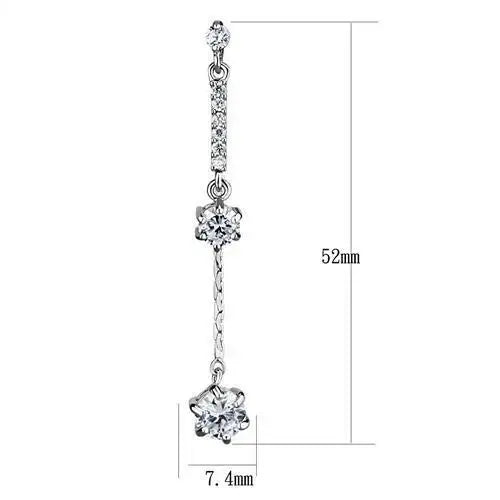 3W1277 - Rhodium Brass Earrings with AAA Grade CZ in Clear - Alamode - Flyclothing LLC