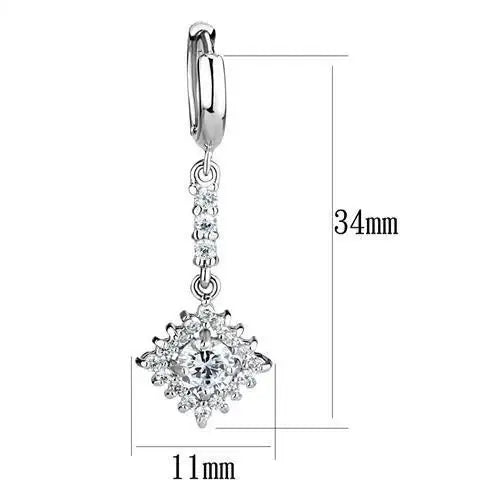 3W1280 - Rhodium Brass Earrings with AAA Grade CZ in Clear - Alamode - Flyclothing LLC