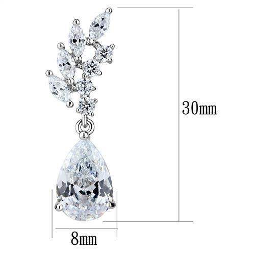 3W1282 - Rhodium Brass Earrings with AAA Grade CZ in Clear - Alamode - Flyclothing LLC