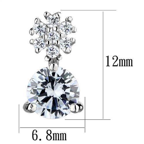 3W1283 - Rhodium Brass Earrings with AAA Grade CZ in Clear - Alamode - Flyclothing LLC