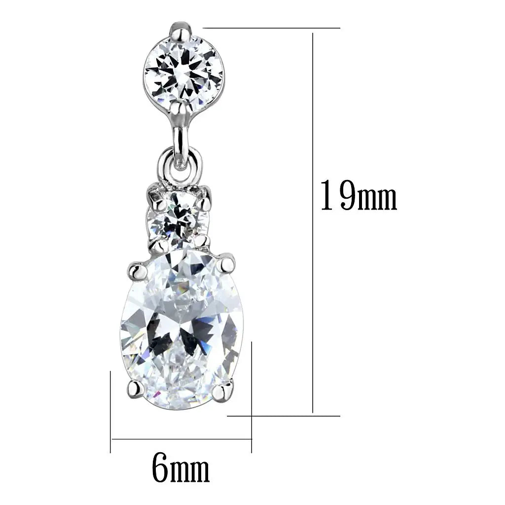 3W1290 - Rhodium Brass Earrings with AAA Grade CZ in Clear - Alamode - Flyclothing LLC