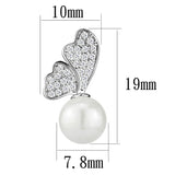 3W1299 - Rhodium Brass Earrings with Synthetic Pearl in White