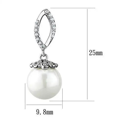 3W1301 - Rhodium Brass Earrings with Synthetic Pearl in White - Alamode - Flyclothing LLC