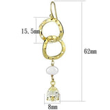 3W1312 - Gold Brass Earrings with Semi-Precious Pearl in White