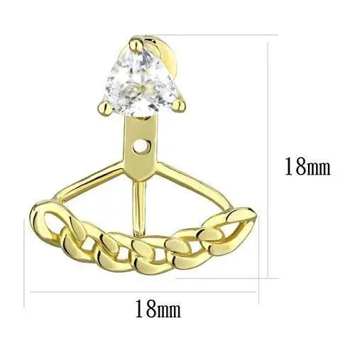 3W1313 - Gold Brass Earrings with AAA Grade CZ in Clear - Alamode - Flyclothing LLC