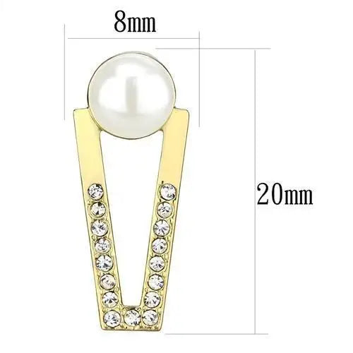 3W1315 - Gold Brass Earrings with Synthetic Pearl in White - Alamode - Flyclothing LLC
