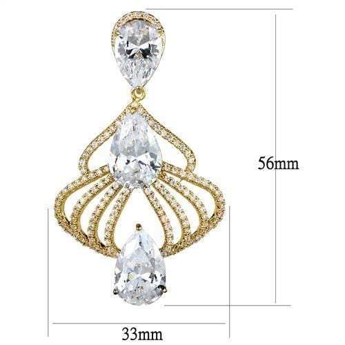 3W1325 - Gold Brass Earrings with AAA Grade CZ in Clear - Alamode - Flyclothing LLC