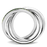 3W1332 - Rhodium Brass Ring with Synthetic Synthetic Glass in Emerald - Alamode