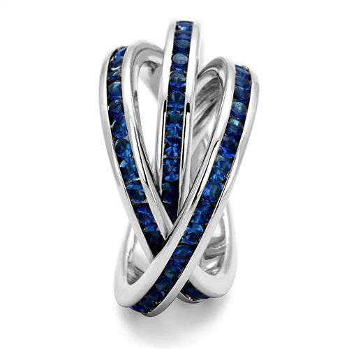 3W1334 - Rhodium Brass Ring with Synthetic Synthetic Glass in Montana - Alamode - Flyclothing LLC