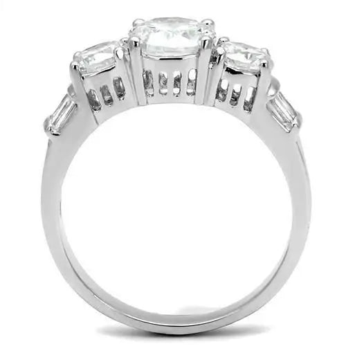 3W1343 - Rhodium Brass Ring with AAA Grade CZ in Clear - Alamode - Flyclothing LLC