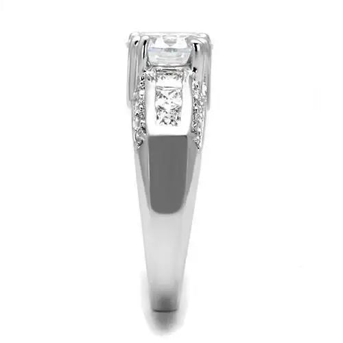 3W1344 - Rhodium Brass Ring with AAA Grade CZ in Clear - Alamode - Flyclothing LLC