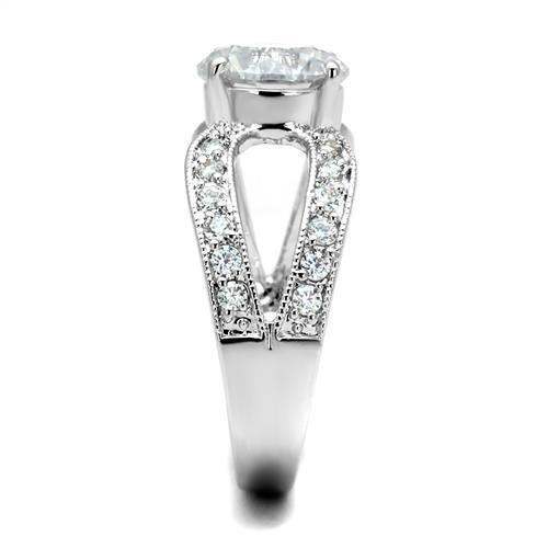 3W1348 - Rhodium Brass Ring with AAA Grade CZ in Clear - Alamode - Flyclothing LLC